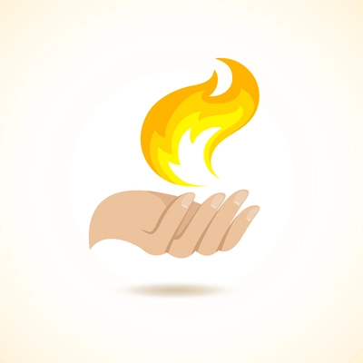 Hands hold fire flame mystery danger creation concept poster vector illustration