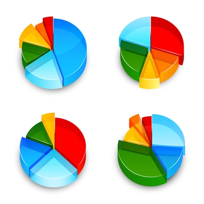 Colored abstract 3d pie chart business infographic element isolated icons set vector illustration