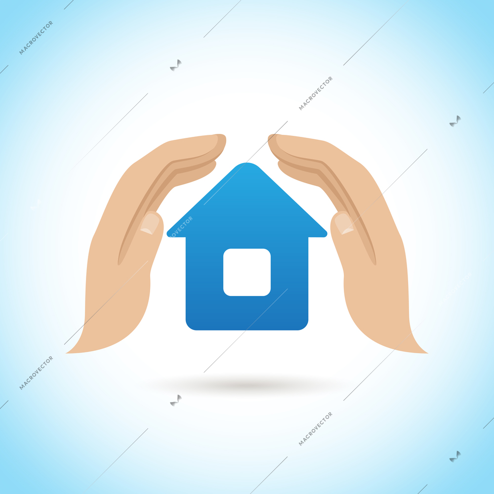 Hands hold cover house home protect insurance concept poster vector illustration