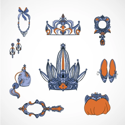 Set of princess accessories vector illustration