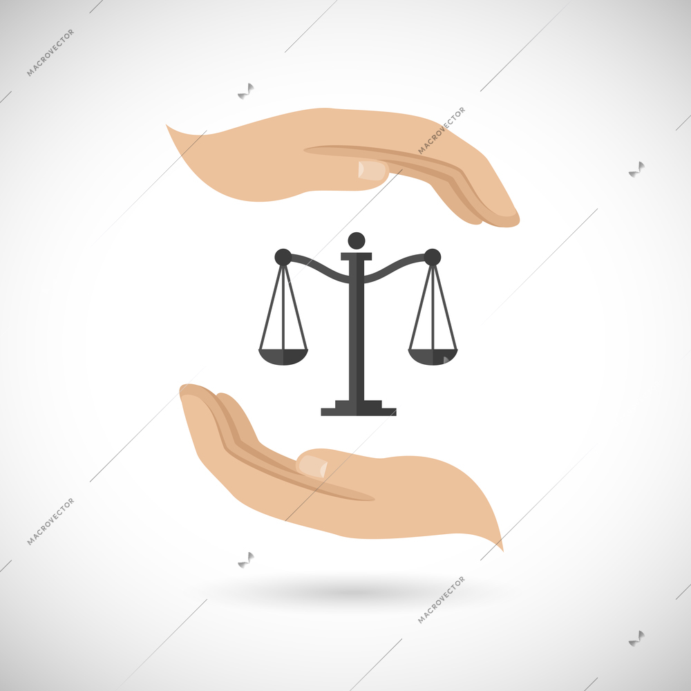 Hands hold and protect scales of justice and law concept vector illustration