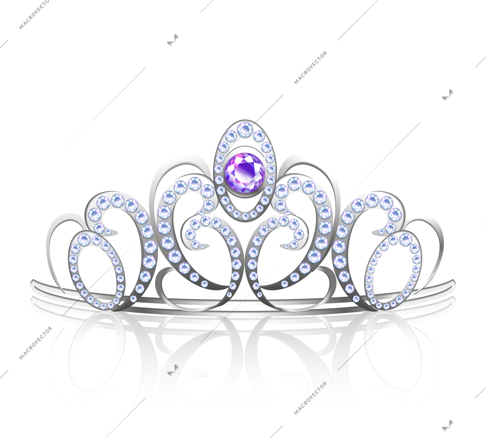 Colored realistic diadem silver inlaid with precious stones for princess and queen vector illustration