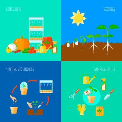 Seedling concept icons set with home garden  symbols flat isolated vector illustration