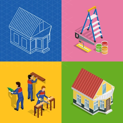 Renovation isometric concept icons set with home redecoration symbols isolated vector illustration