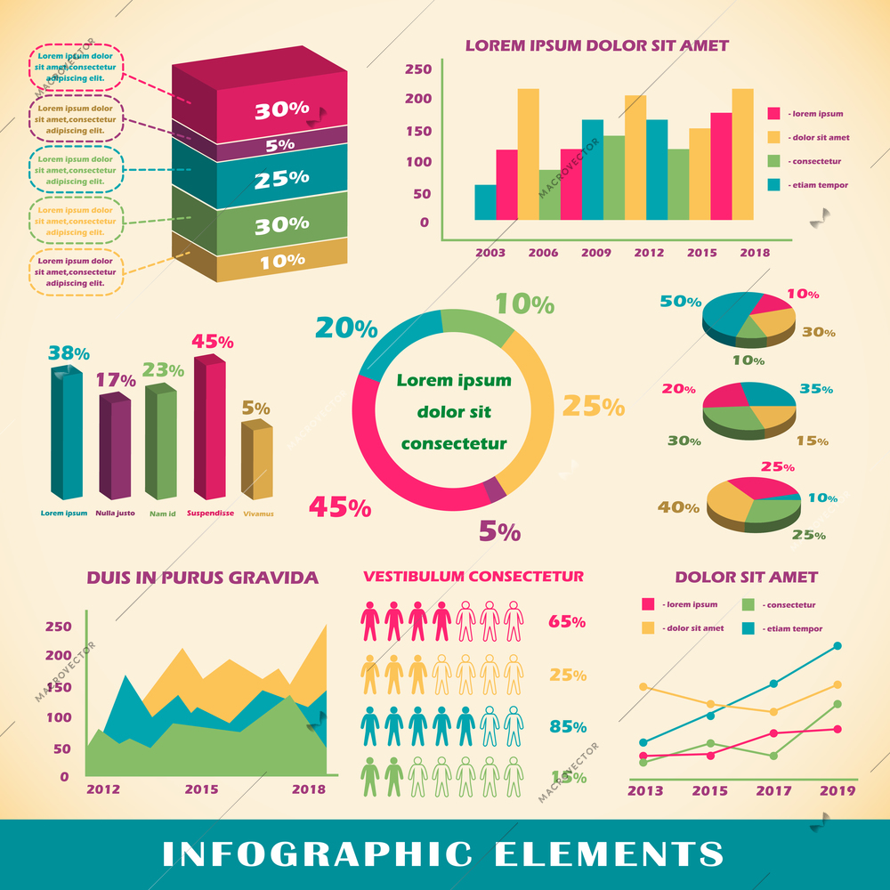 Set of infographics elements for reports and presentations vector illustration