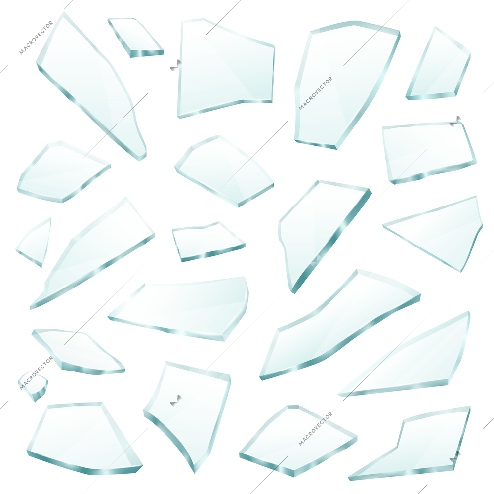 Vector glass shards on an isolated transparent background. Broken