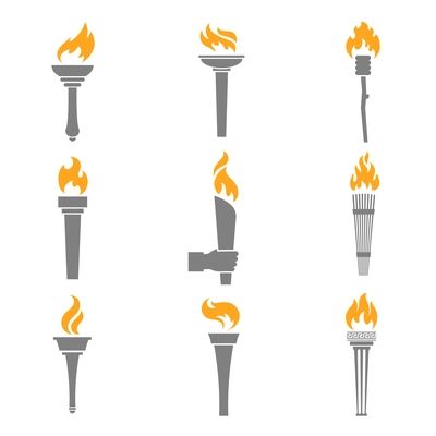 Fire torch victory champion flame icons set isolated vector illustration