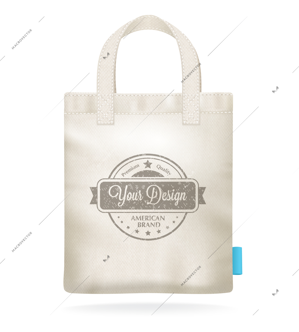 Natural white canvas mock up shopping bag template for corporate identity design realistic closeup image vector illustration