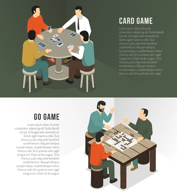 Two horizontal board games banner set with card game and go headlines vector illustration