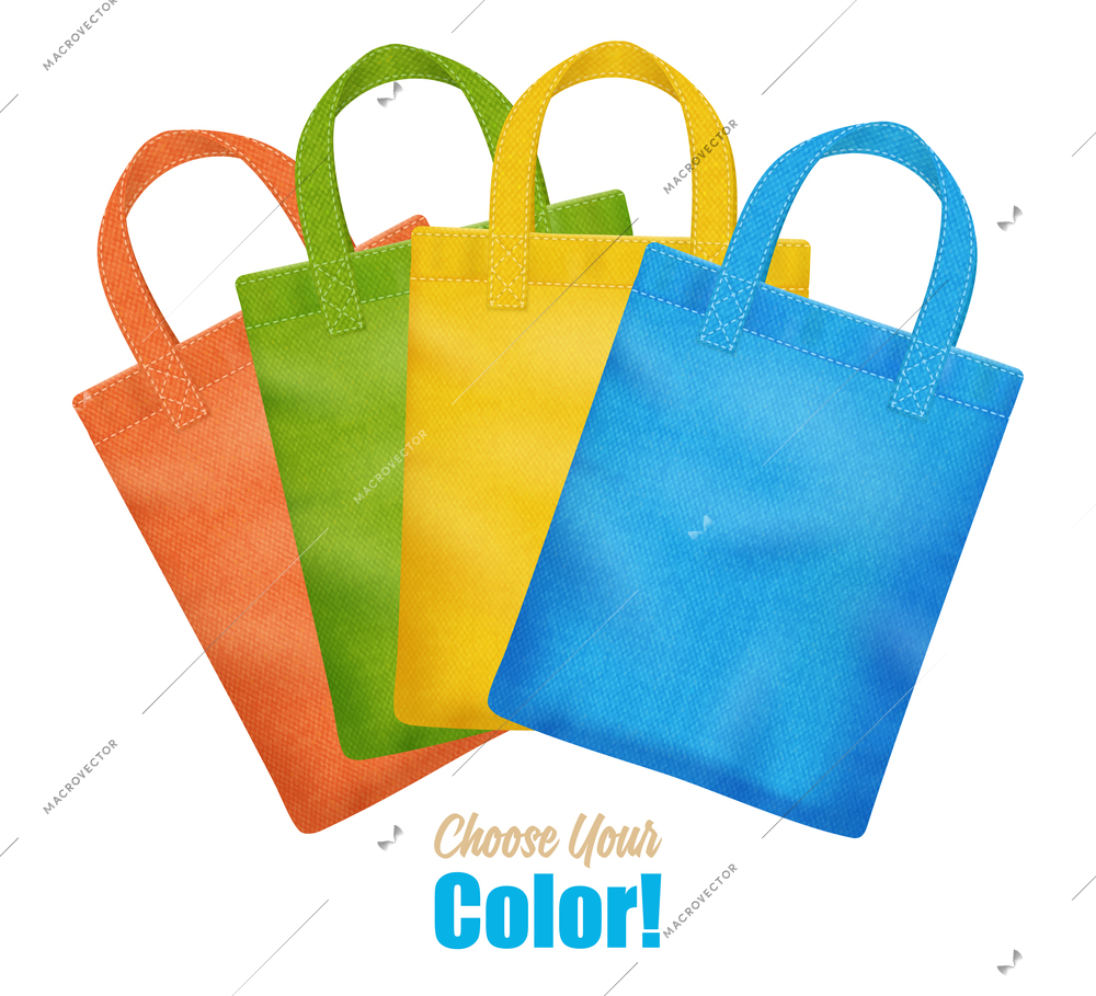 Modern colorful canvas tote bags collection online season sale corporate identity template advertisement poster realistic vector illustration