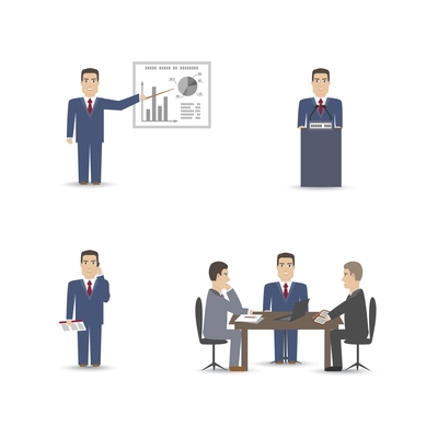 Business people presentation scenes set vector illustration