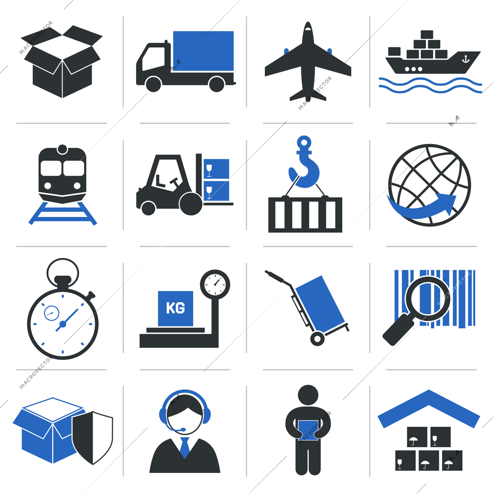 Logistic service icons and shipping elements set of vector illustration