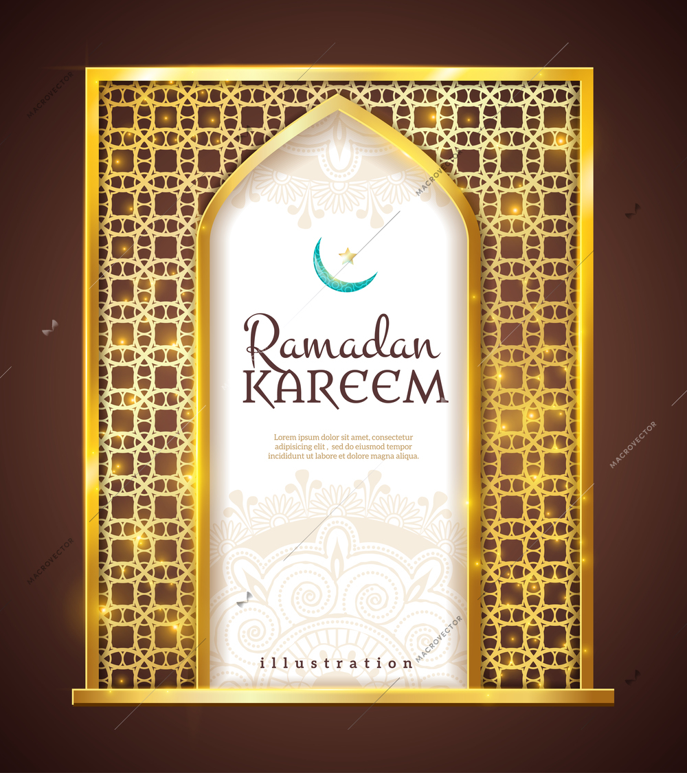 Ramadan holy month islamic traditions golden frame festive decorative religious attribute present isolated object icon vector illustration