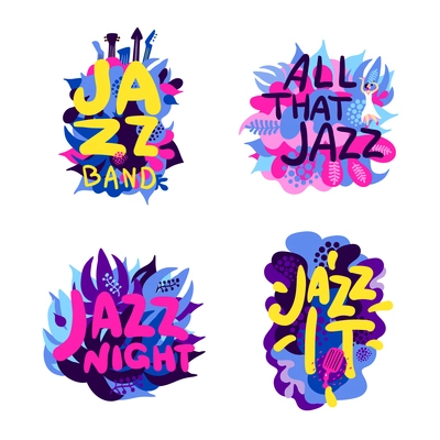 Colorful theme composition set with bright letters for jazz festival isolated on white background flat vector illustration