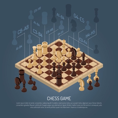 Colored board games composition with schemes planning in chess and headline at the bottom vector illustration