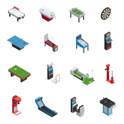 Colored and isolated isometric table games game machine icon set for casino and amusement park vector illustration