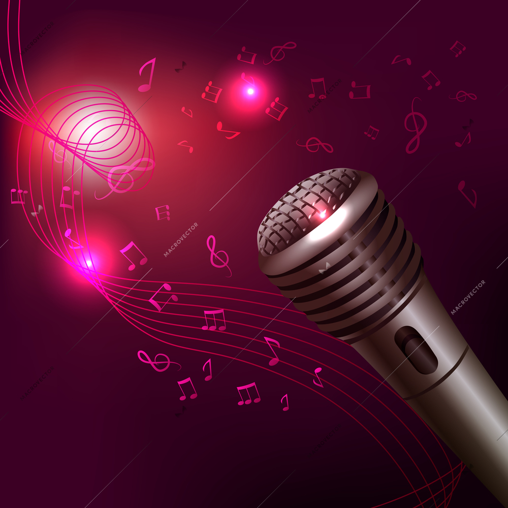 Music symbols background karaoke microphone musical equipment print vector illustration