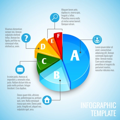 Colored abstract 3d pie chart web design infographic element with internet icons vector illustration