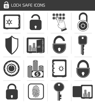 Business banking finance lock safe icons  set of cash hand system padlock isolated vector illustration