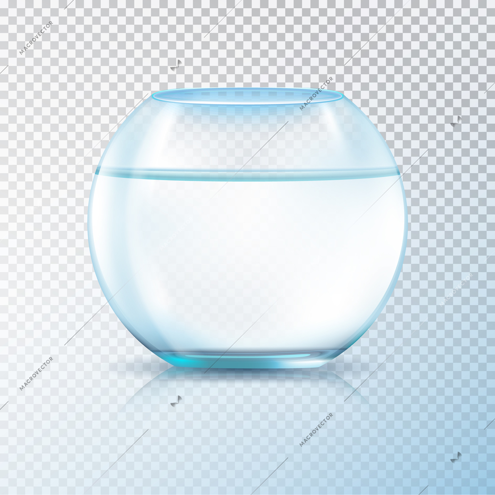 Round walls glass tank fish bowl aquarium filled with clear water realistic image transparent background vector illustration