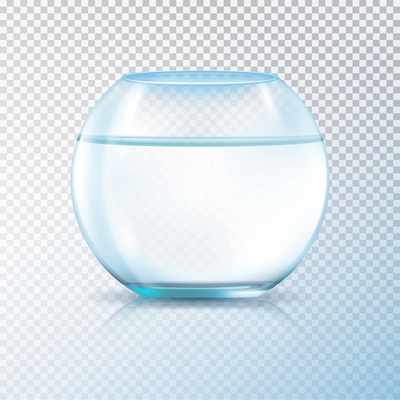 Round walls glass tank fish bowl aquarium filled with clear water realistic image transparent background vector illustration