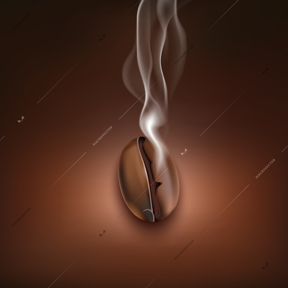 Roasted coffee bean smoke aroma for unique flavor realistic shades of brown background poster vector illustration