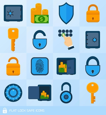 Business banking finance lock safe decorative icons  set isolated vector illustration