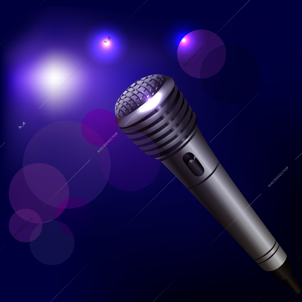 Music karaoke microphone musical equipment emblem on dark background vector illustration