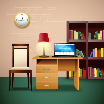 Room cartoon design with chair lamp laptop and books  vector illustration