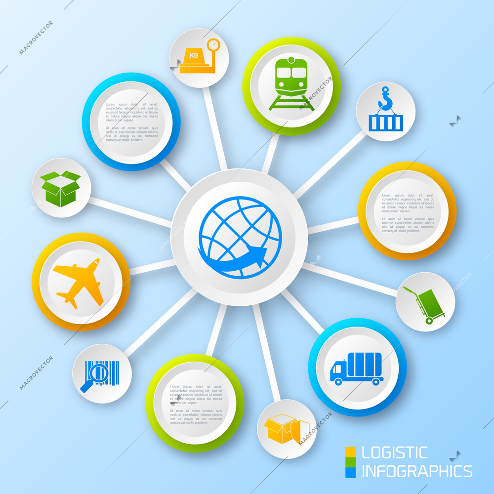 Logistic paper business infographic options and transportation chain elements vector illustration