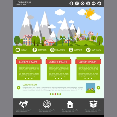 Eco green energy business website design template main page layout vector illustration
