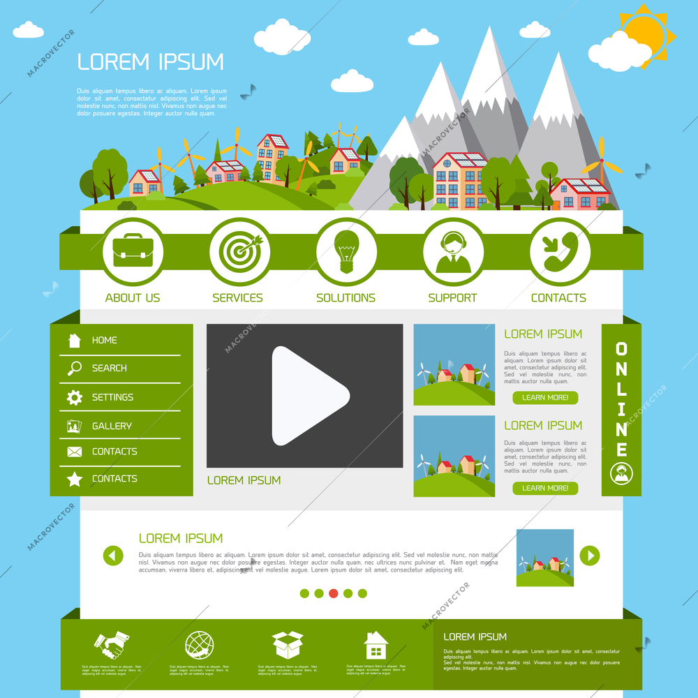 Eco green energy nature website design template layout interface vector illustration