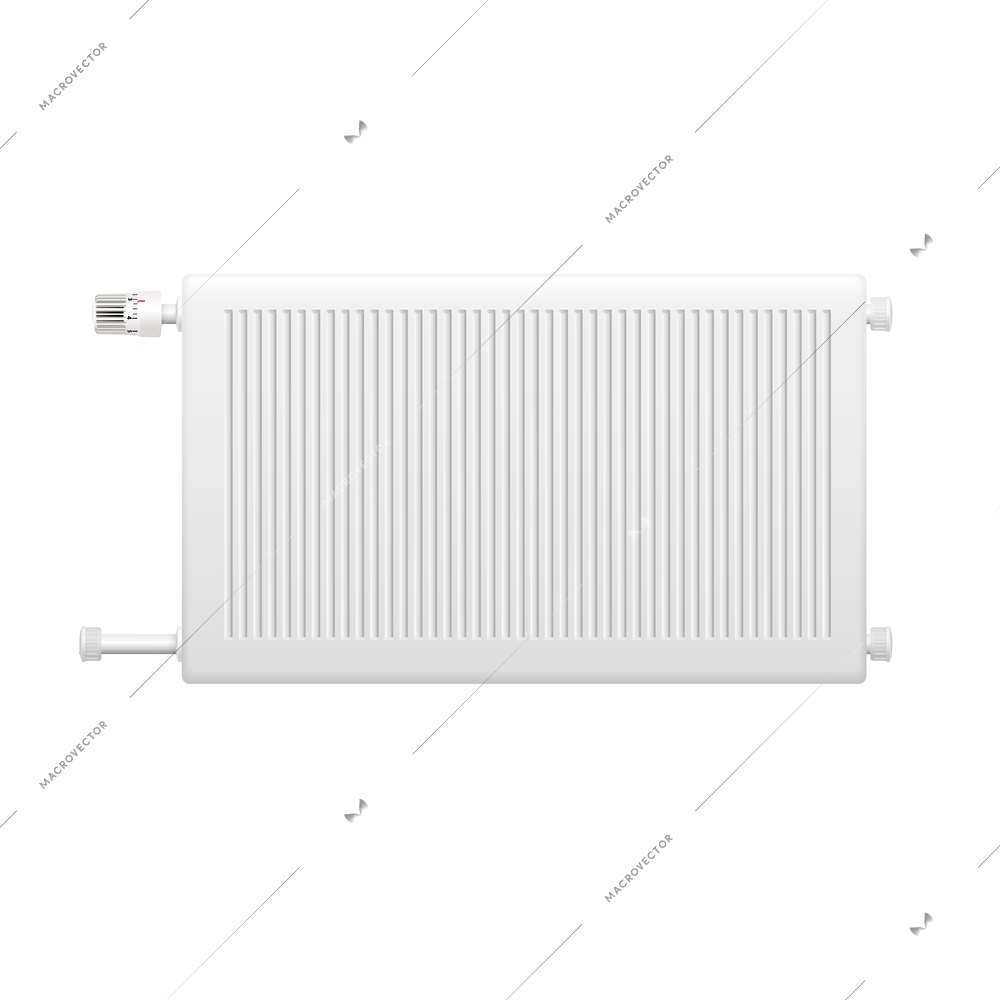 Hot water heating system radiator with temperature control knob isolated element on white background realistic image vector illustration