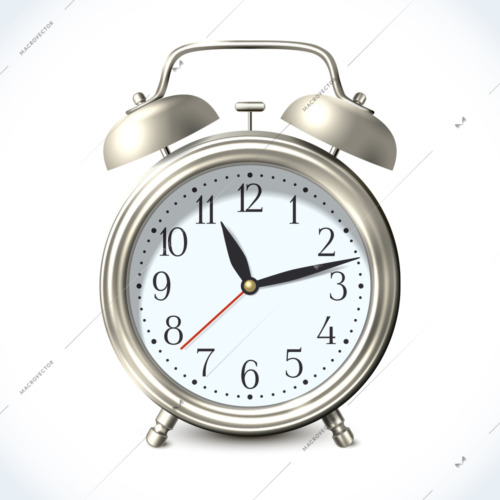 Vintage old style classic alarm clock watch isolated on white background vector illustration