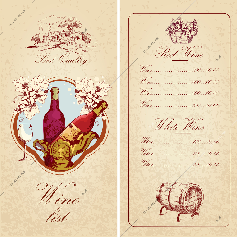 Vintage restaurant best quality wine list card menu template vector illustration