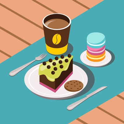 Sweet breakfast cartoon composition with coffee cakes and cookies vector illustration