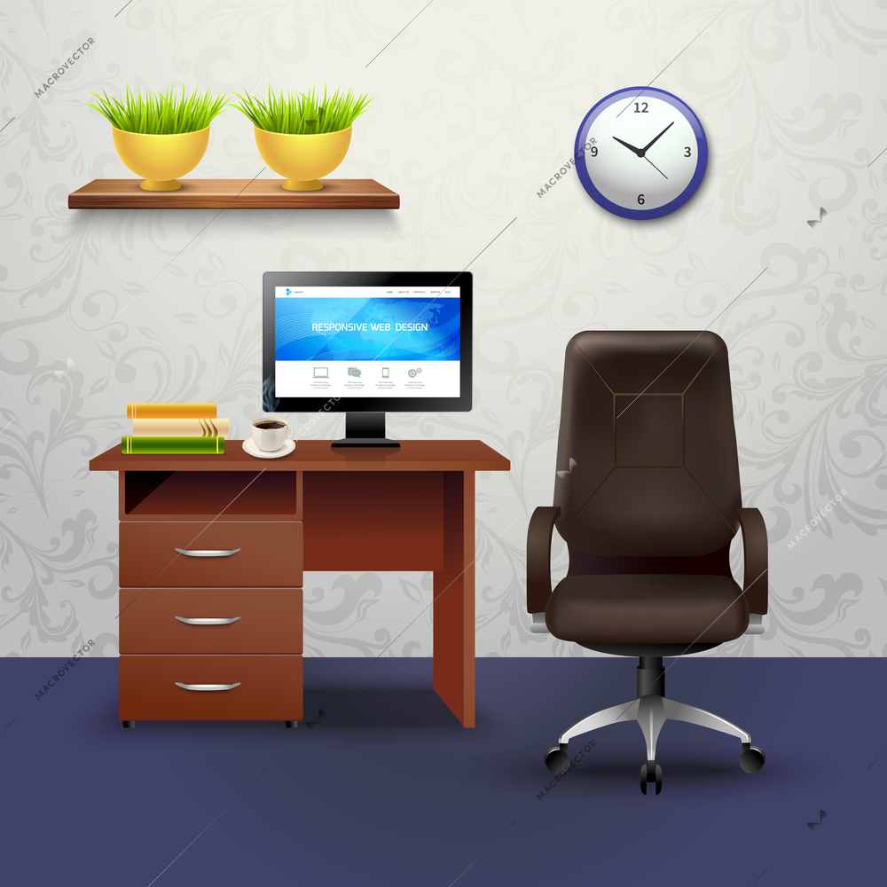 Cabinet cartoon design with chair coffee desk and books  vector illustration