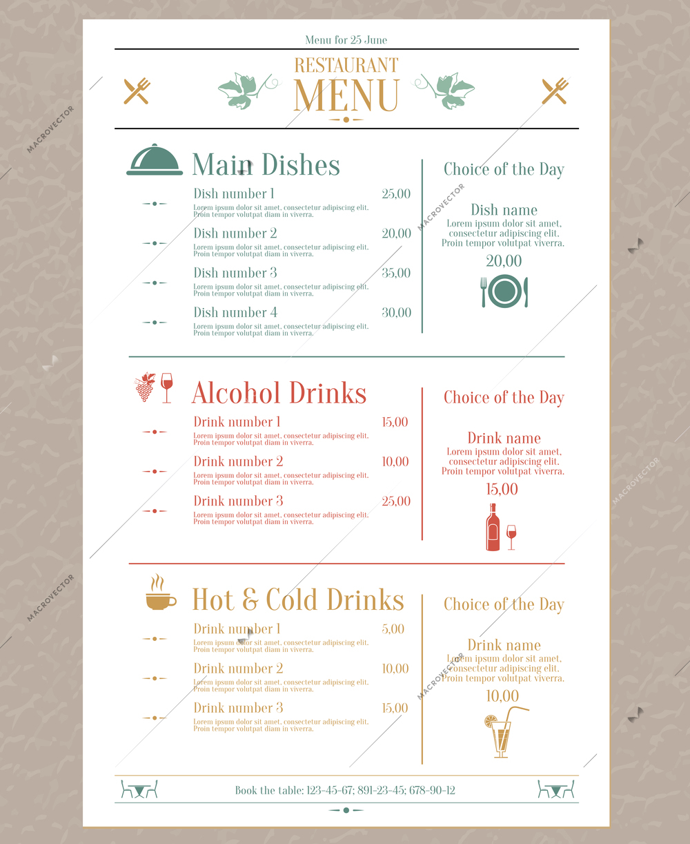 Elegant restaurant menu list with decorative elements vector illustration