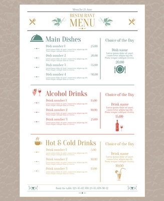 Elegant restaurant menu list with decorative elements vector illustration