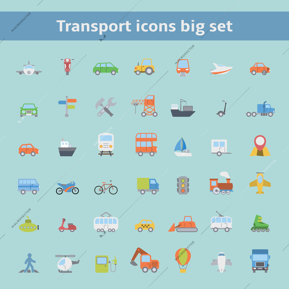 Set of flat transportation vehicles icons for web design or infographics elements isolated vector illustration