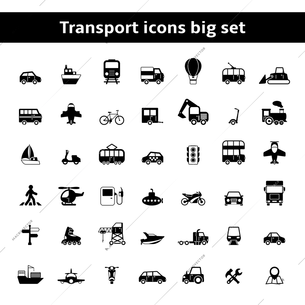 Set of universal transportation vehicles pictograms for mobile app or infographics presentation isolated vector illustration