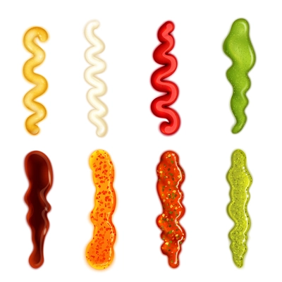 Colorful set of sauce blobs in different forms   in cartoon style isolated vector illustration