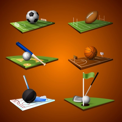 Realistic sport emblem icons set of football soccer baseball golf hockey basketball and baseball isolated vector illustration