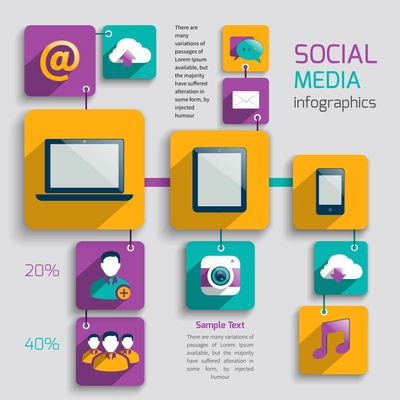 Social media icons infographics set with internet network elements isolated vector illustration