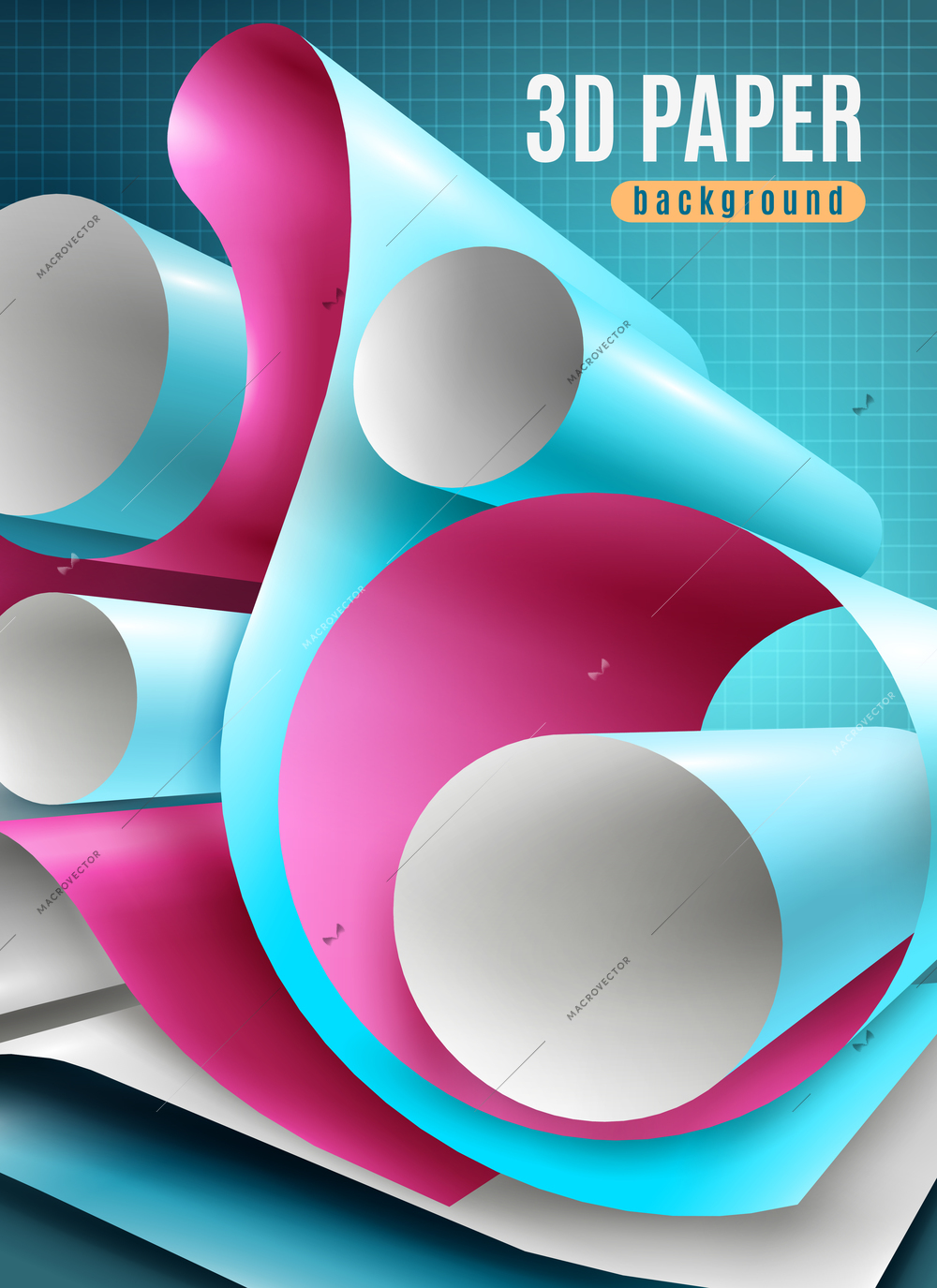 Realistic 3d background with colorful blank paper rolls vector illustration