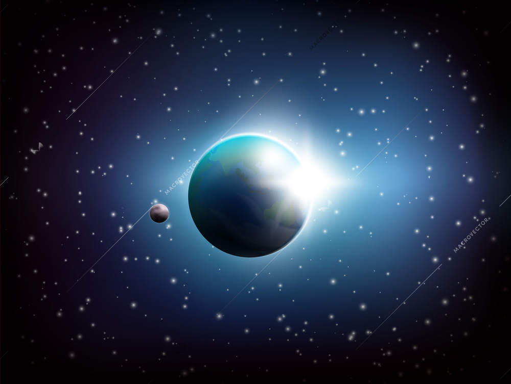 Dark colored space background with realistic the Planet Earth in the Universe vector illustration