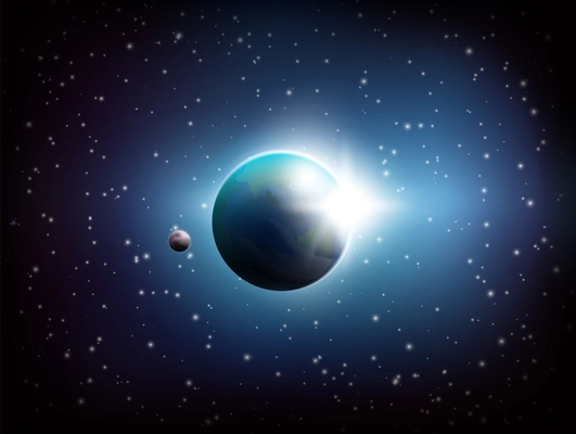 Dark colored space background with realistic the Planet Earth in the Universe vector illustration