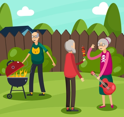 Colored aged elderly people orthogonal composition with old people who are doing their favorite thing vector illustration