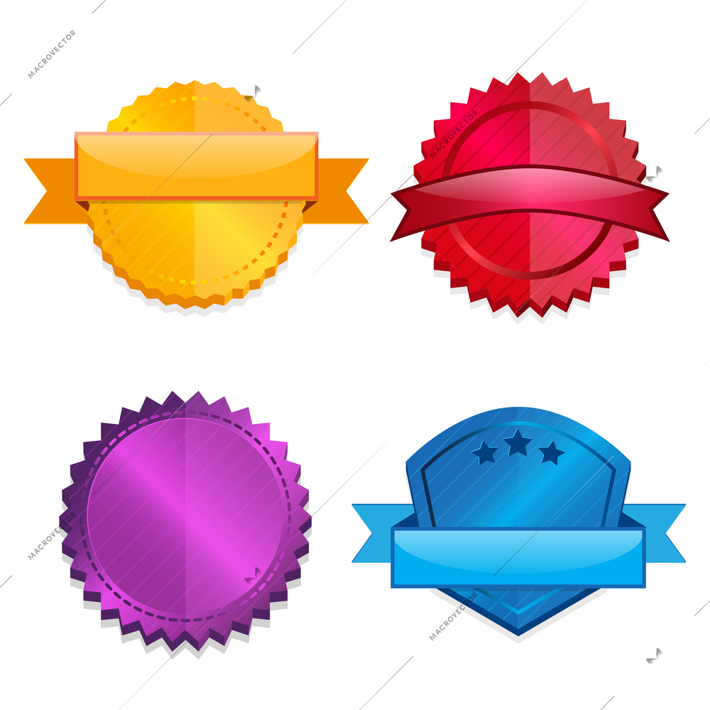 Set of blank template badges for premium quality and guaranteed satisfaction product design isolated vector illustration