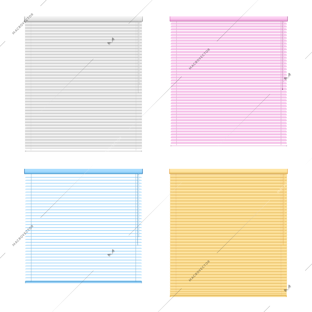 Four colored window roller shutters set isolated on white background in realistic style vector illustration